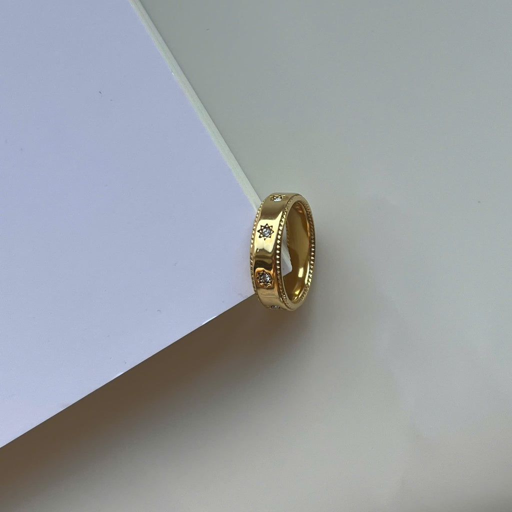 Celestial Star Gold Crystal Ring, 18K Gold Plated Band Ring