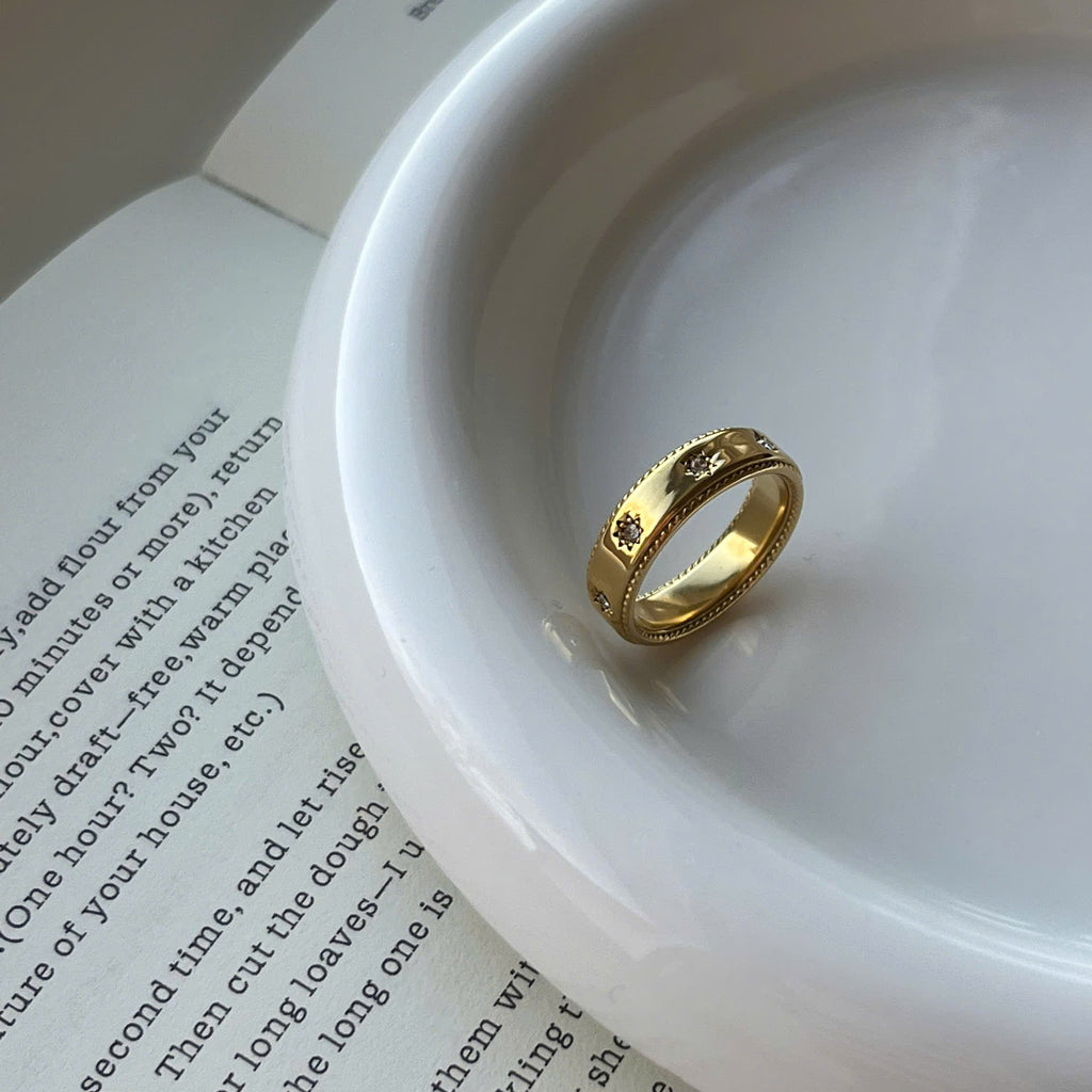 Celestial Star Gold Crystal Ring, 18K Gold Plated Band Ring