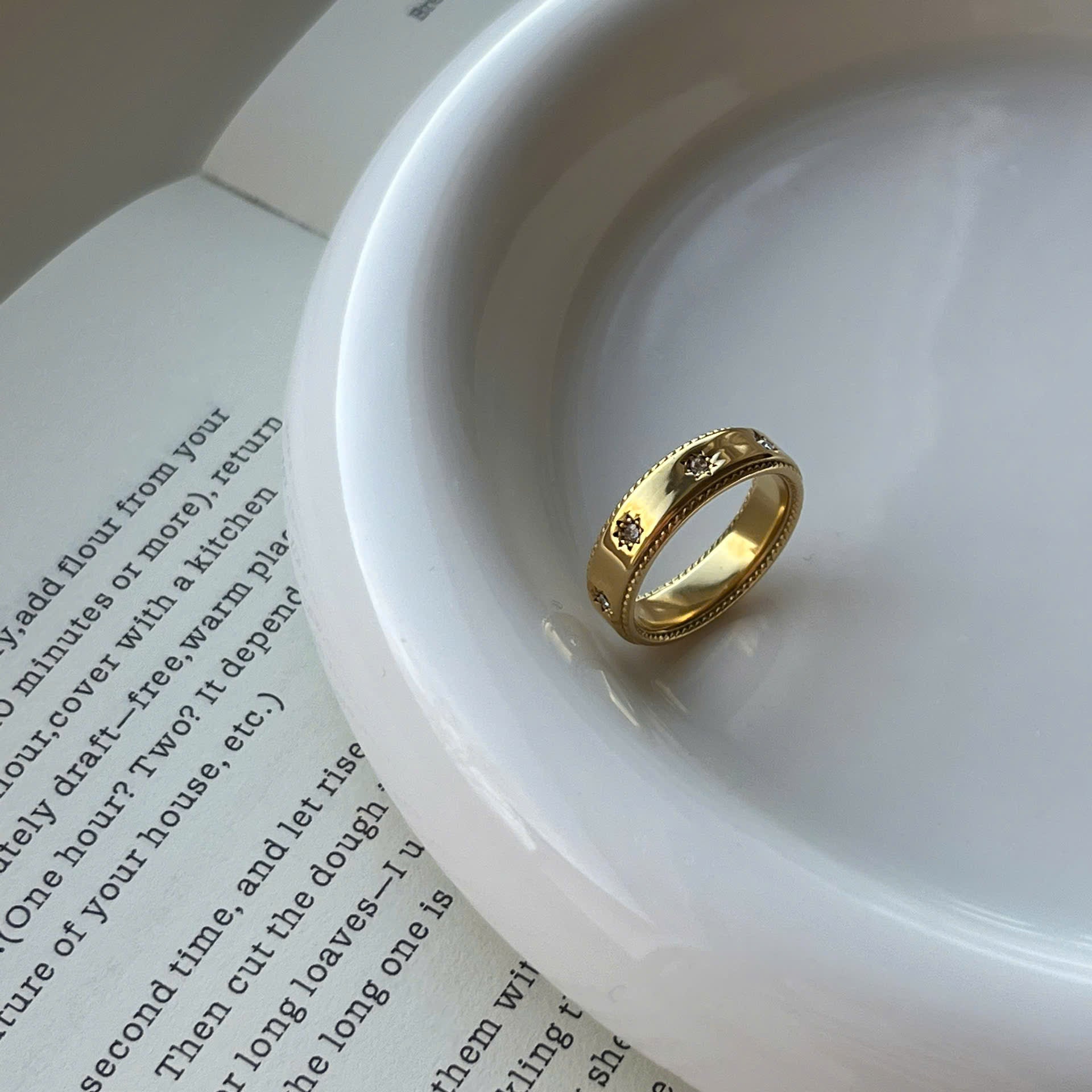 Celestial Star Gold Crystal Ring, 18K Gold Plated Band Ring