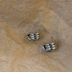 Chunky Ribbed Stud Earrings, Gold Silver Layered Earrings