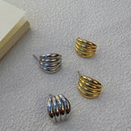 Chunky Ribbed Stud Earrings, Gold Silver Dome Earrings