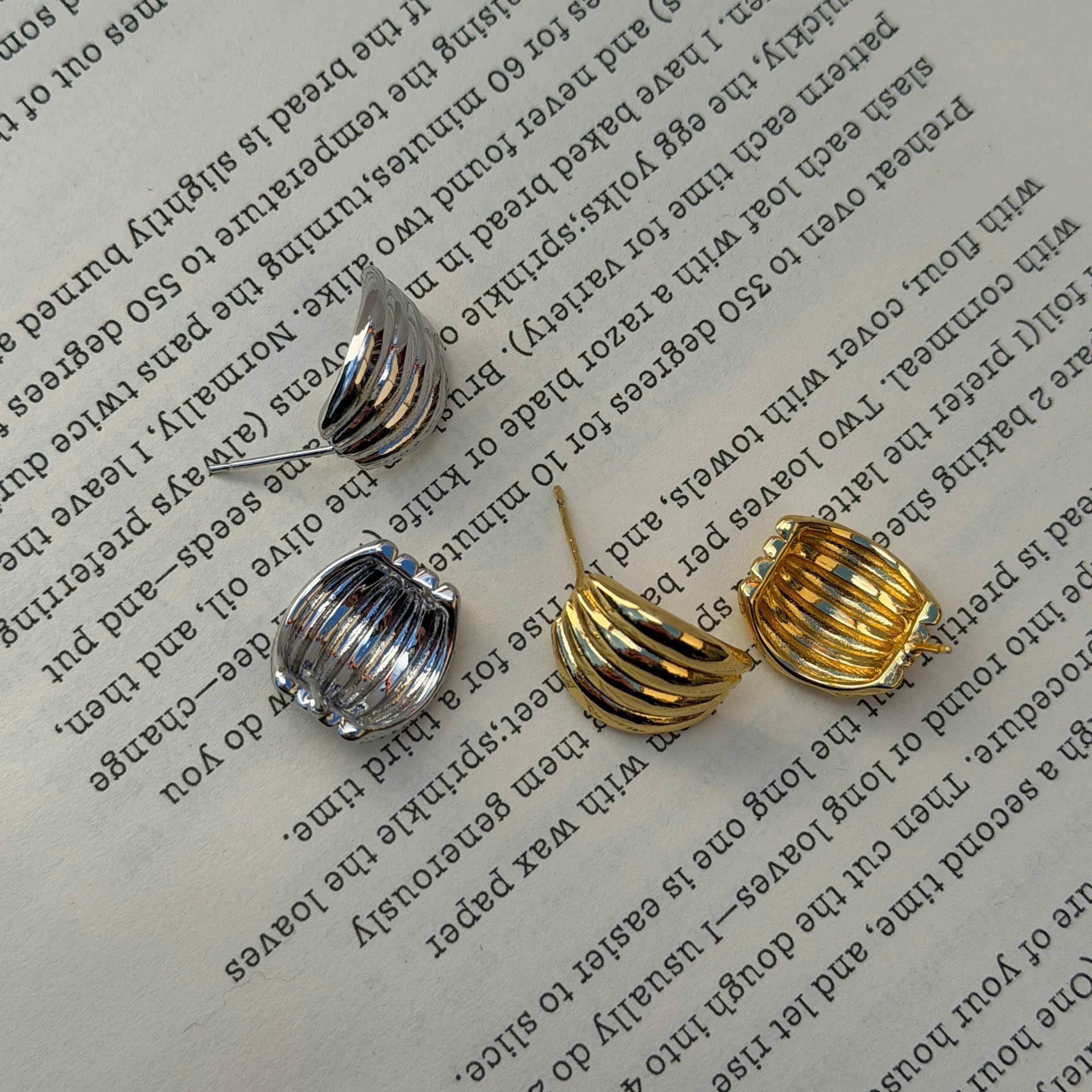 Chunky Ribbed Stud Earrings, Gold Silver Dome Earrings