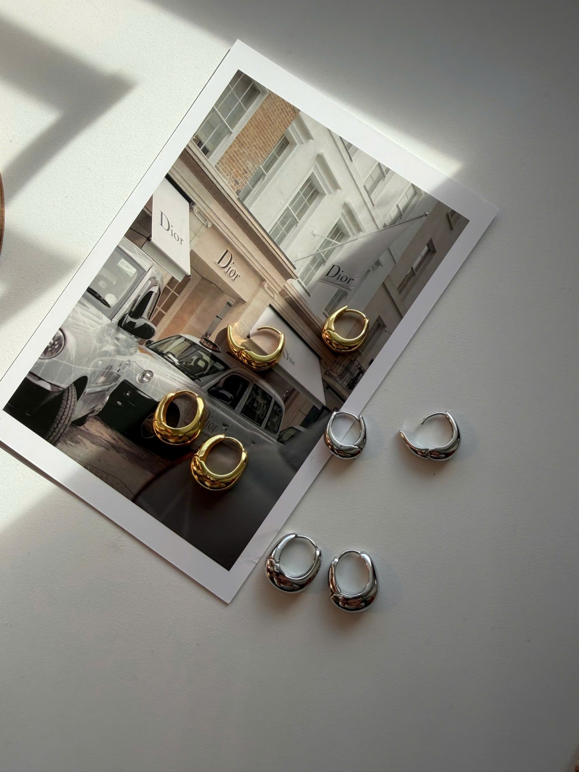 Chunky Hoop Earrings Gold & Silver, Minimalist Dome Hoops