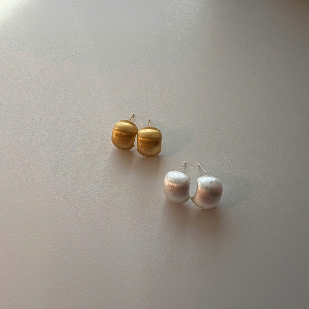 Matte Gold Silver Dome Stud Earrings, Minimalist Chunky Earrings