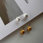 Matte Gold Silver Dome Stud Earrings, Minimalist Chunky Earrings