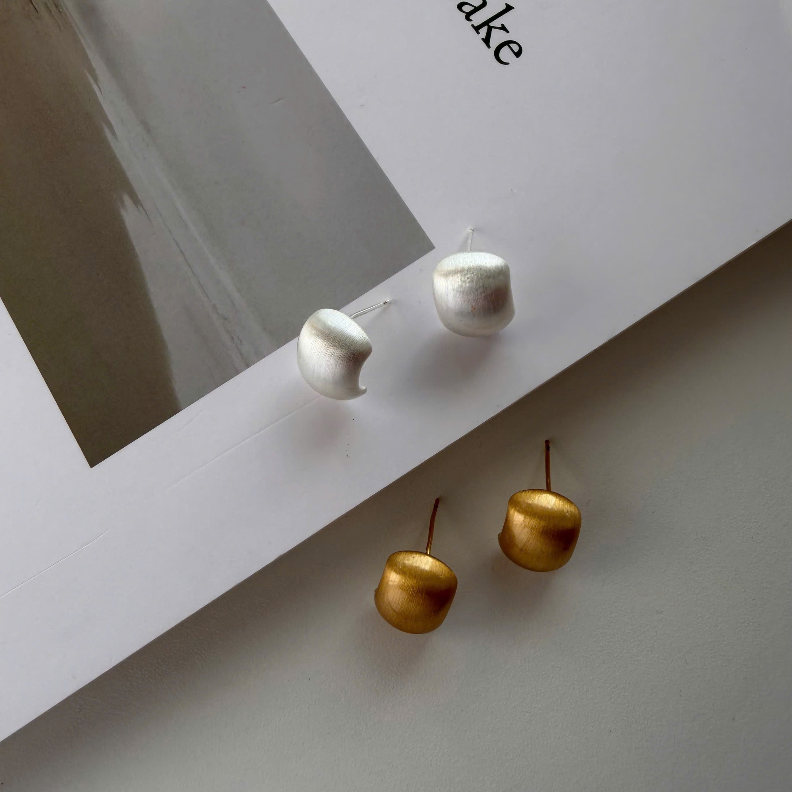 Matte Gold Silver Dome Stud Earrings, Minimalist Chunky Earrings