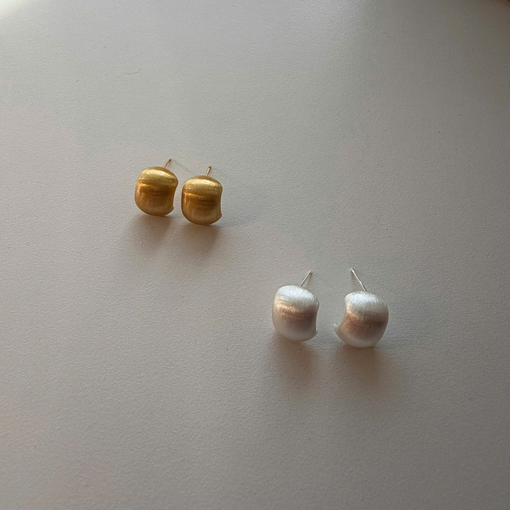 Matte Gold Silver Dome Stud Earrings, Minimalist Chunky Earrings