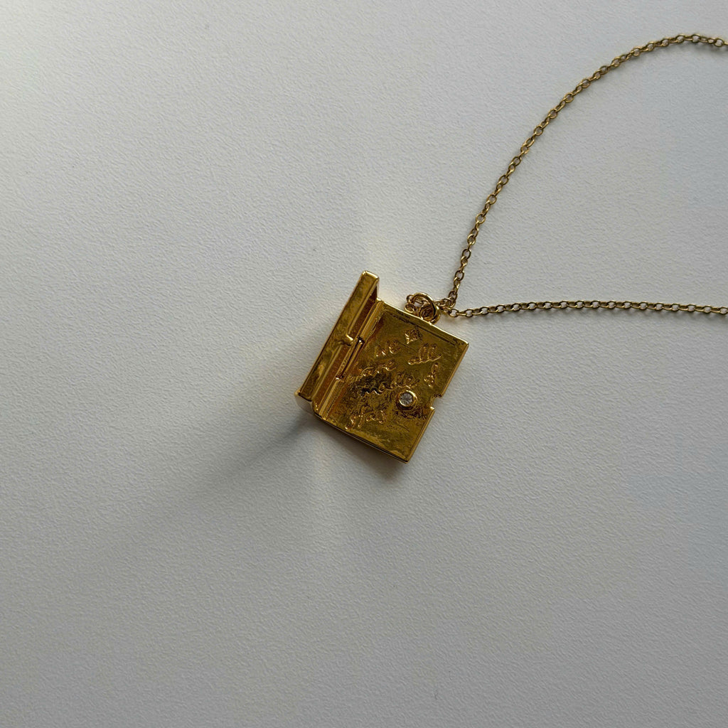 18K Gold Plated Celestial Locket Necklace, Moon Star Pendant