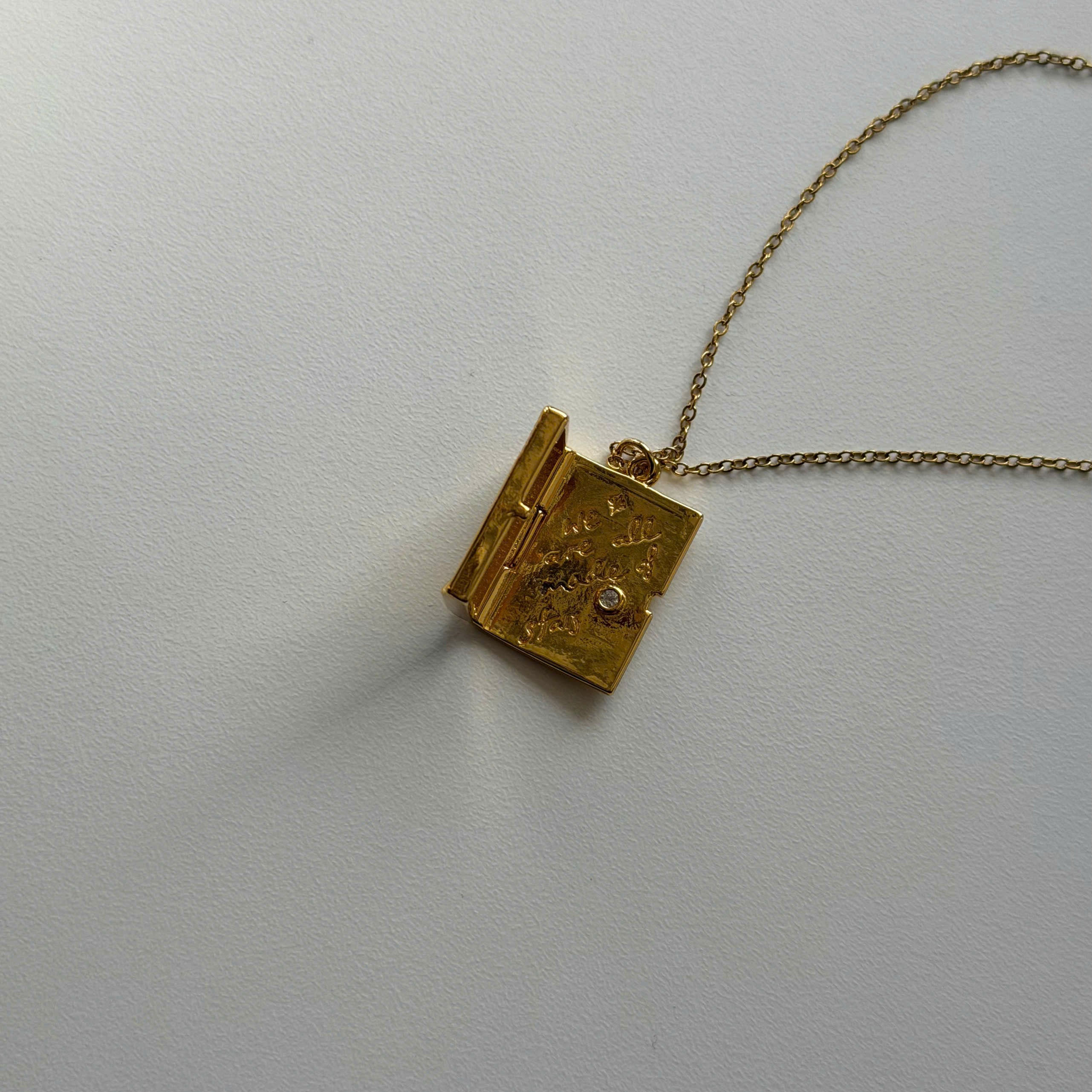 18K Gold Plated Celestial Locket Necklace, Moon Star Pendant