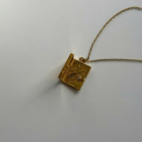18K Gold Plated Celestial Locket Necklace, Moon Star Pendant