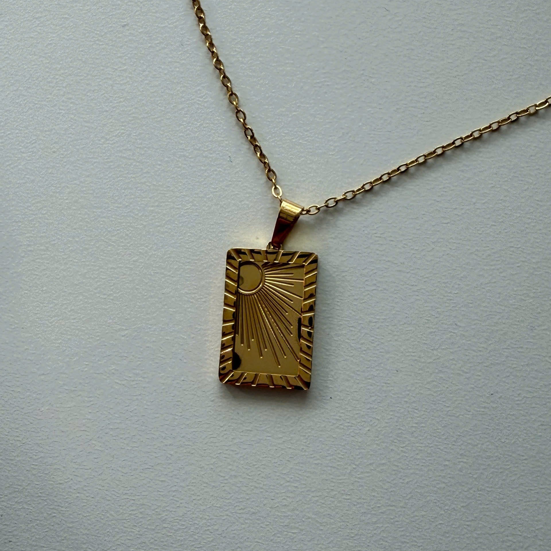 18K Gold Plated Sunburst Tarot Card Necklace