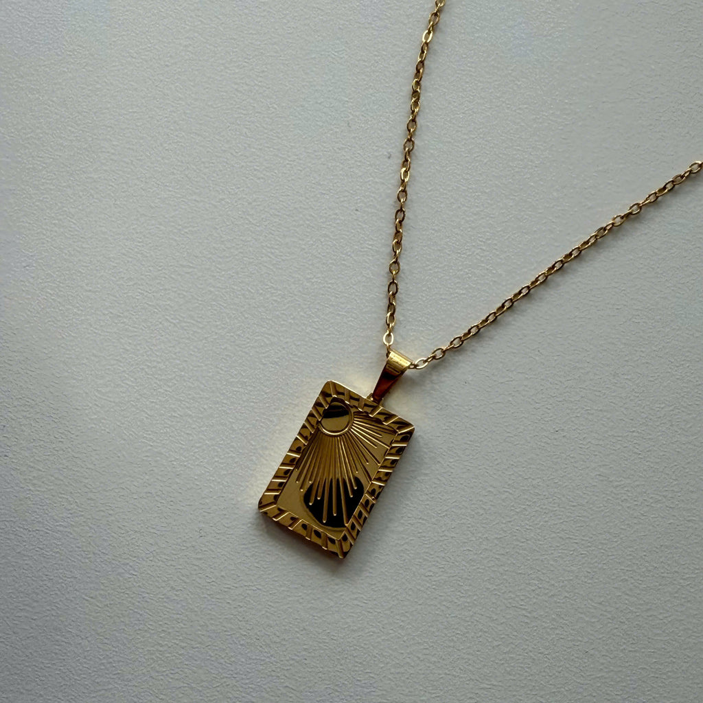 18K Gold Plated Sunburst Tarot Card Necklace