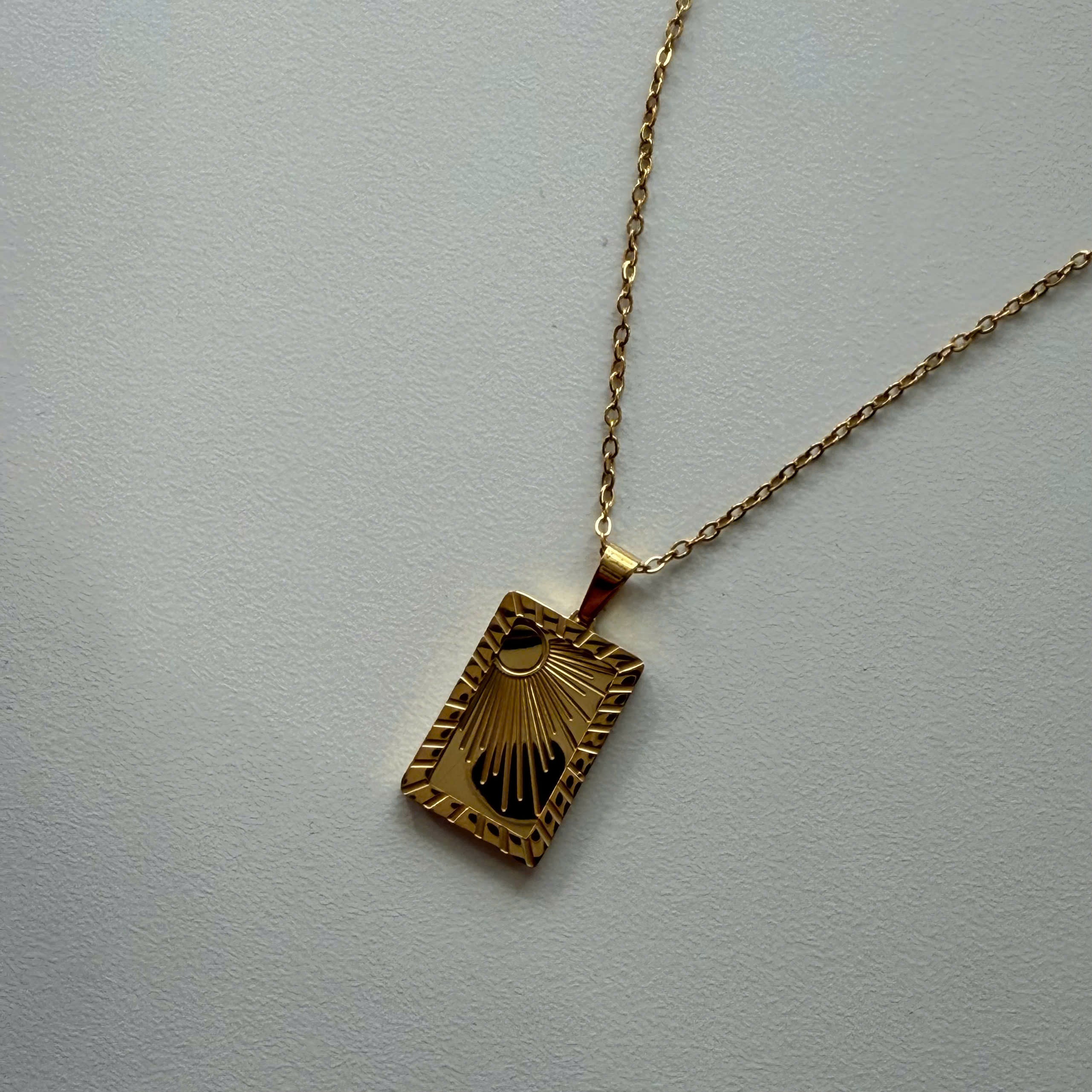 18K Gold Plated Sunburst Tarot Card Necklace
