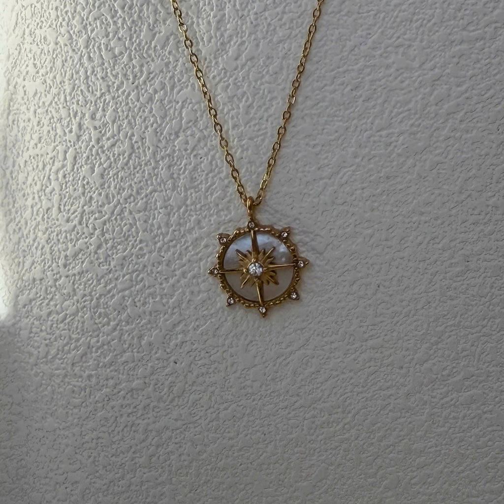 Celestial Compass, North Star Pendant & Gold Sunburst Necklace