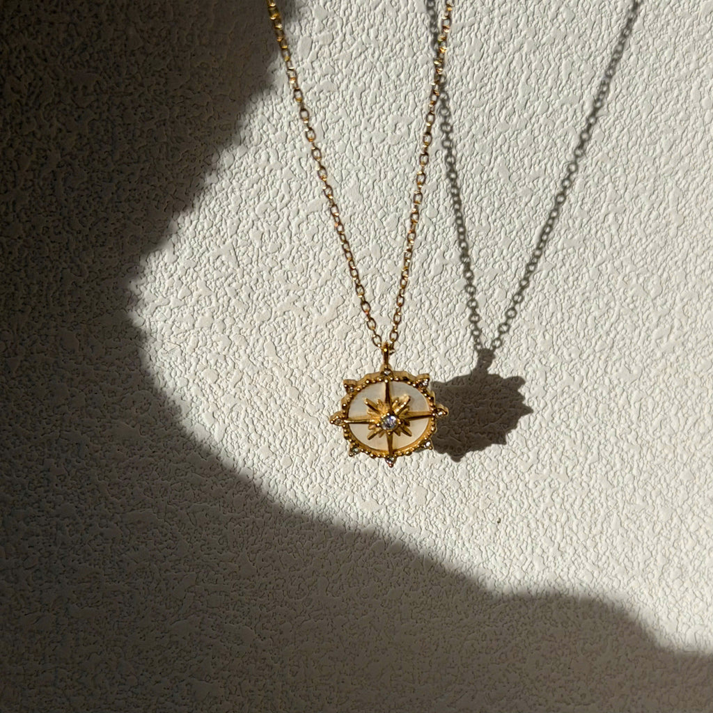 Celestial Compass, North Star Pendant & Gold Sunburst Necklace