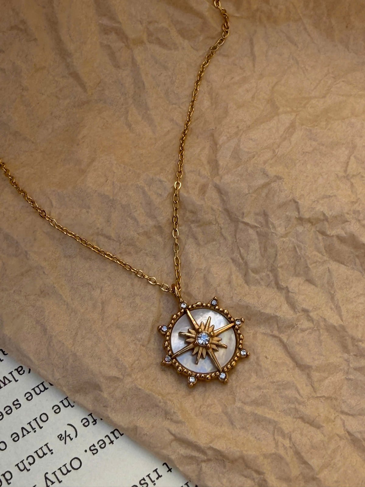 Celestial Compass, North Star Pendant & Gold Sunburst Necklace