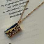 Gold Envelope Locket Necklace, Floral Secret Message Pendant