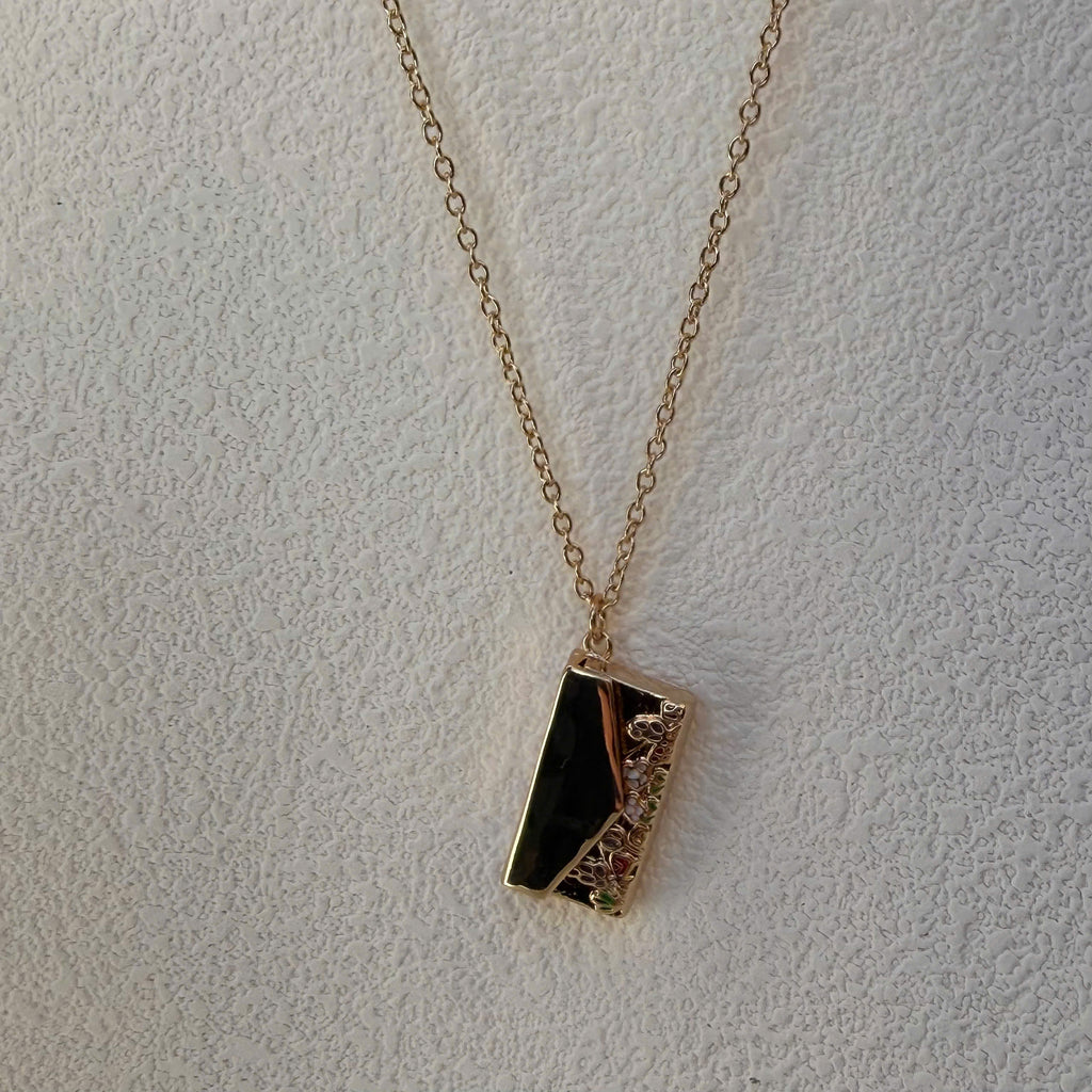 Gold Envelope Locket Necklace, Floral Secret Message Pendant