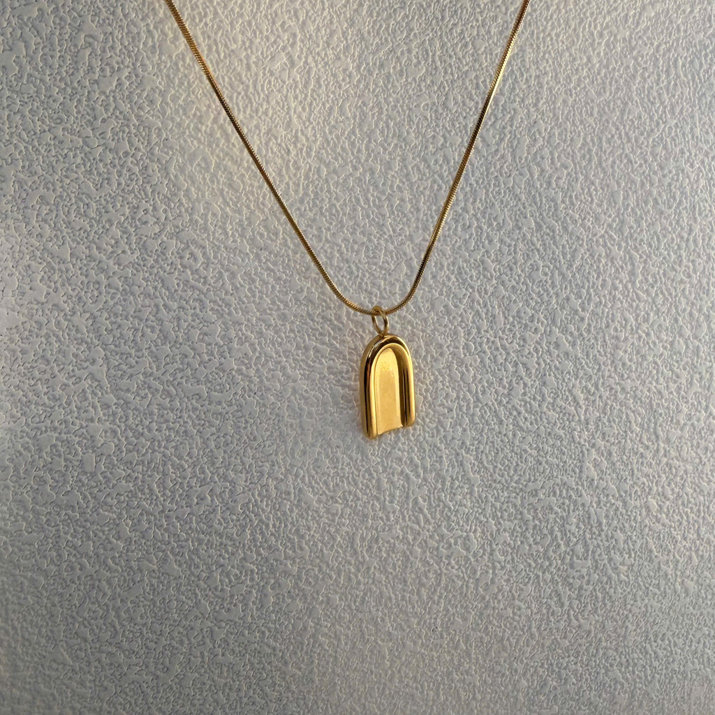 Gold Arch Pendant Necklace: Stainless Steel Geometric Jewelry