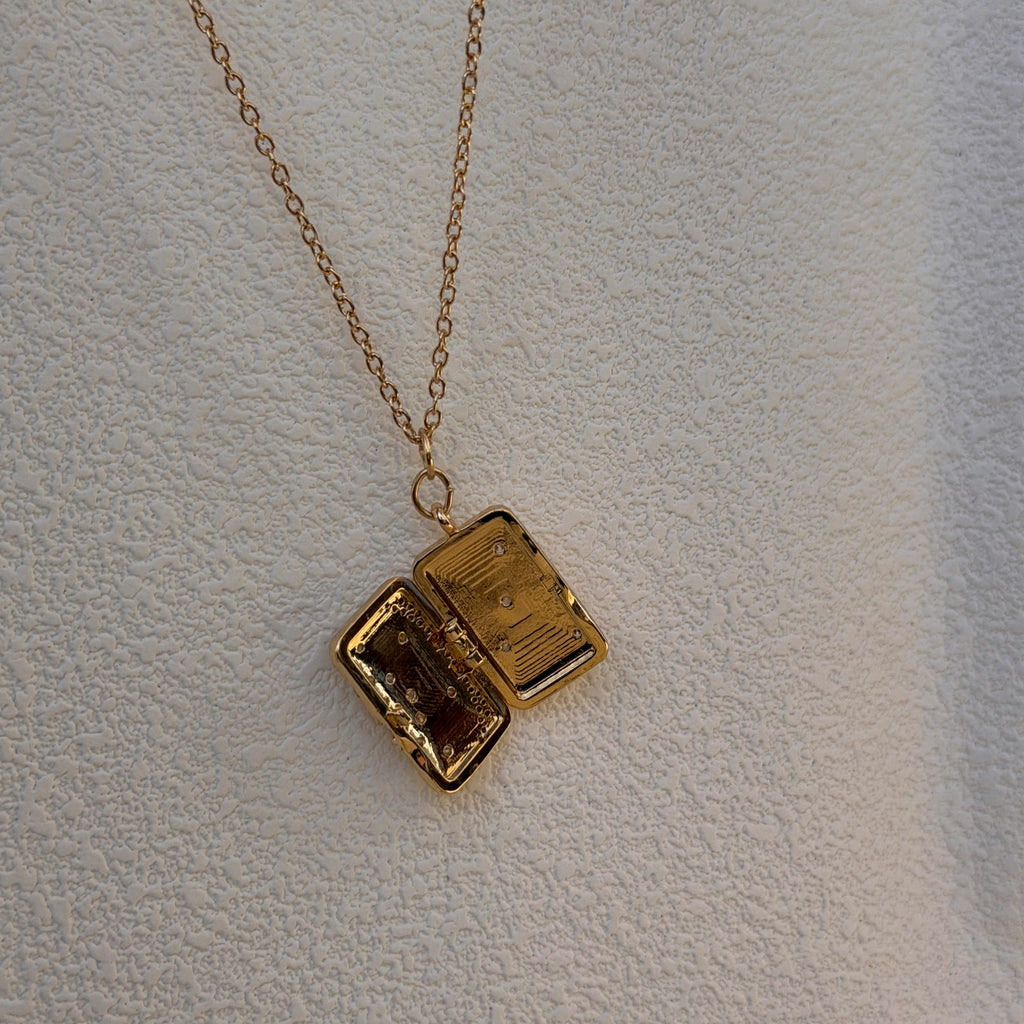Celestial Book Locket, Gold Star Moon Necklace