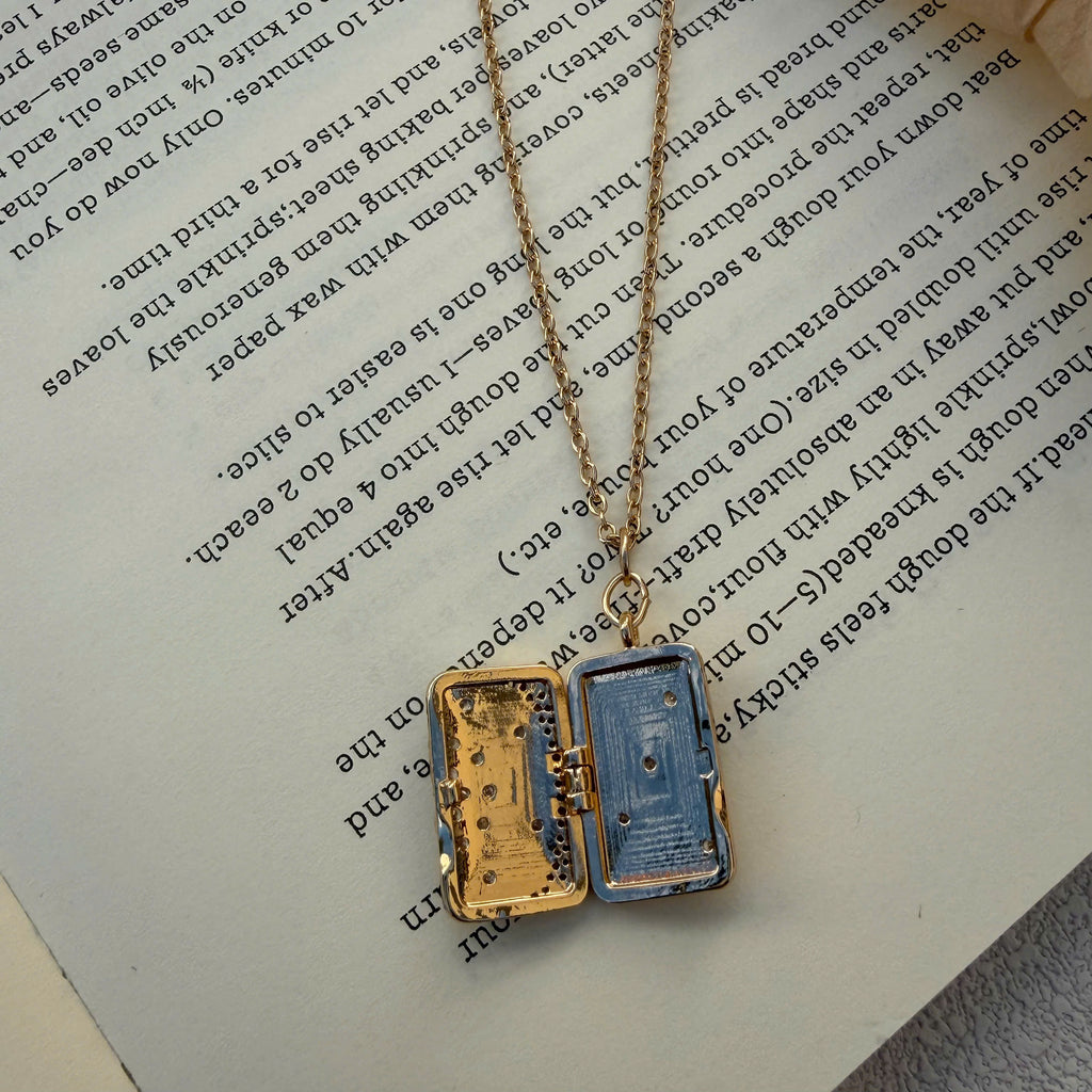 Celestial Book Locket, Gold Star Moon Necklace