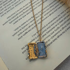 Celestial Book Locket, Gold Star Moon Necklace