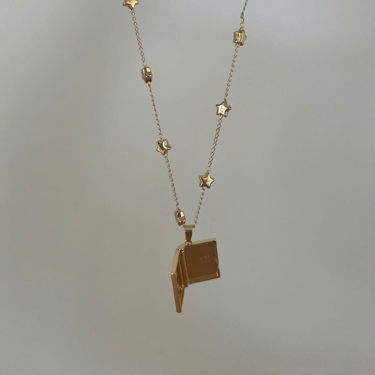 Gold Celestial Locket Necklace, Moon and Star Necklace