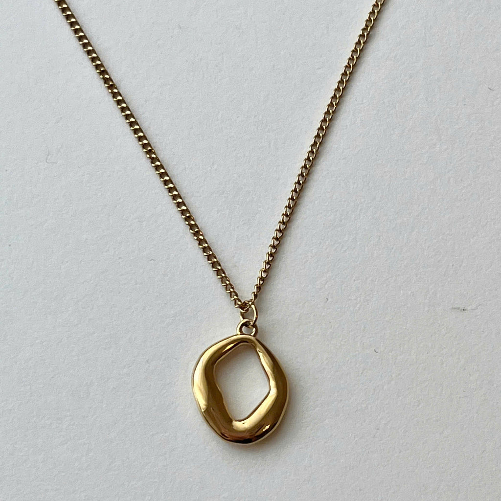 Minimalist Gold Organic Pendant Necklace, Stainless Steel Waterproof Jewelry