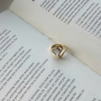 Gold Swan Ring with Princess Cut Crystal, Minimalist Statement Ring