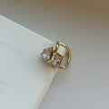 Double Crystal Open Ring Gold, Minimalist Statement Ring