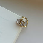 Double Crystal Open Ring Gold, Minimalist Statement Ring