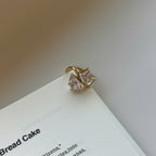 Double Crystal Open Ring Gold, Minimalist Statement Ring