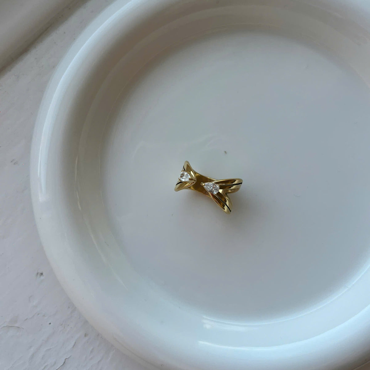 Minimalist Double Stone Open Ring Gold, Adjustable Statement Ring