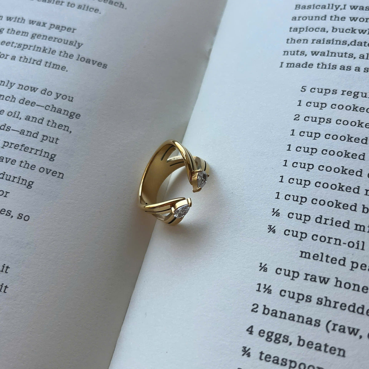 Minimalist Double Stone Open Ring Gold, Adjustable Statement Ring