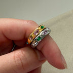 Gold Gemstone Band Ring, Colorful Crystal Ring, Chunky Gold Ring