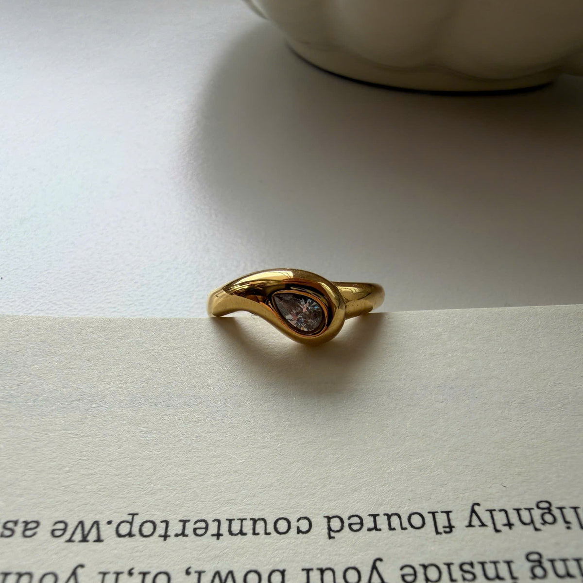 Convertible Gold Wave Ring Set, Stackable Pear Stone Rings