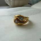 Convertible Gold Wave Ring Set, Stackable Pear Stone Rings