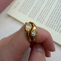 Convertible Gold Wave Ring Set, Stackable Pear Stone Rings