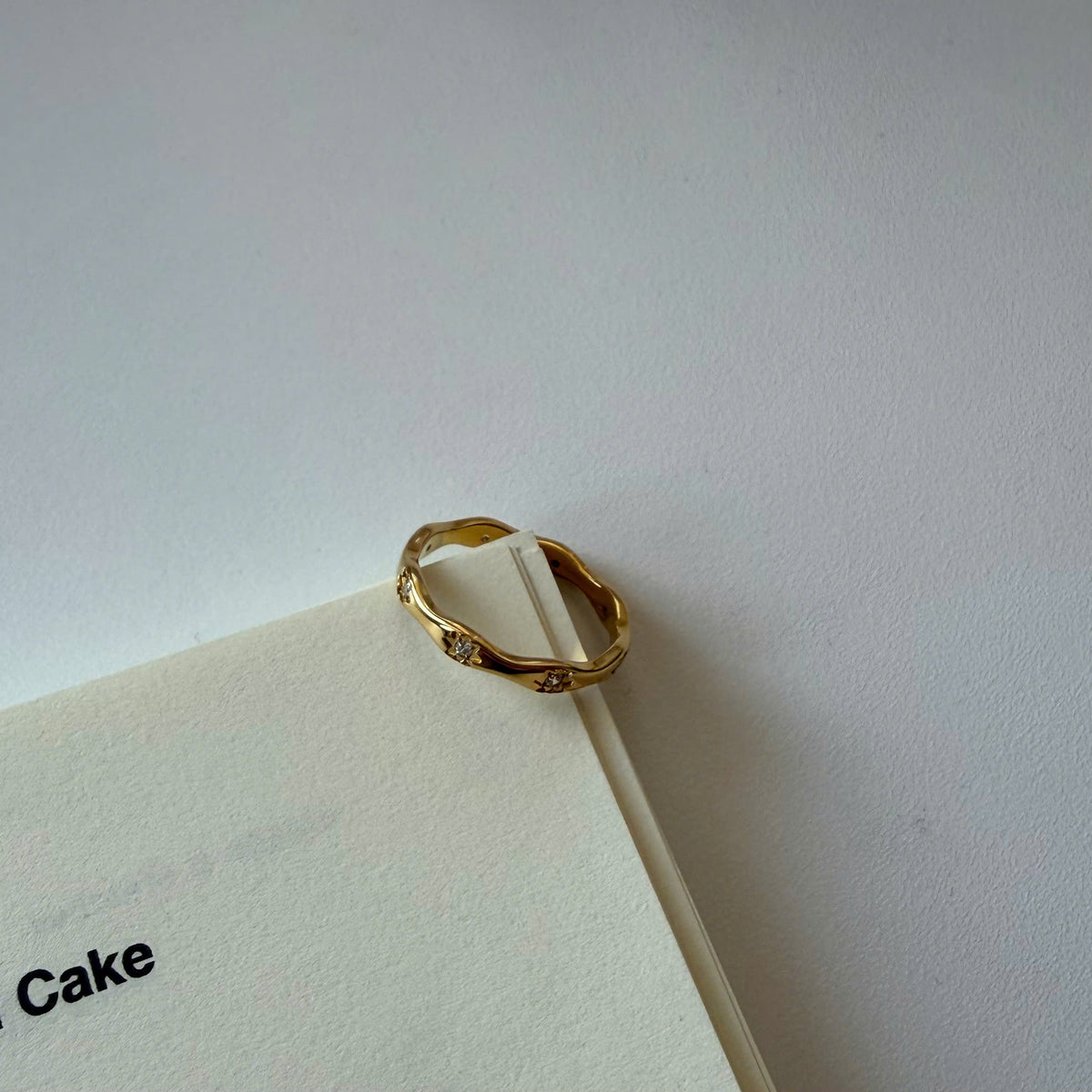 Gold Wavy Star Ring, 18K Plated Celestial CZ Band