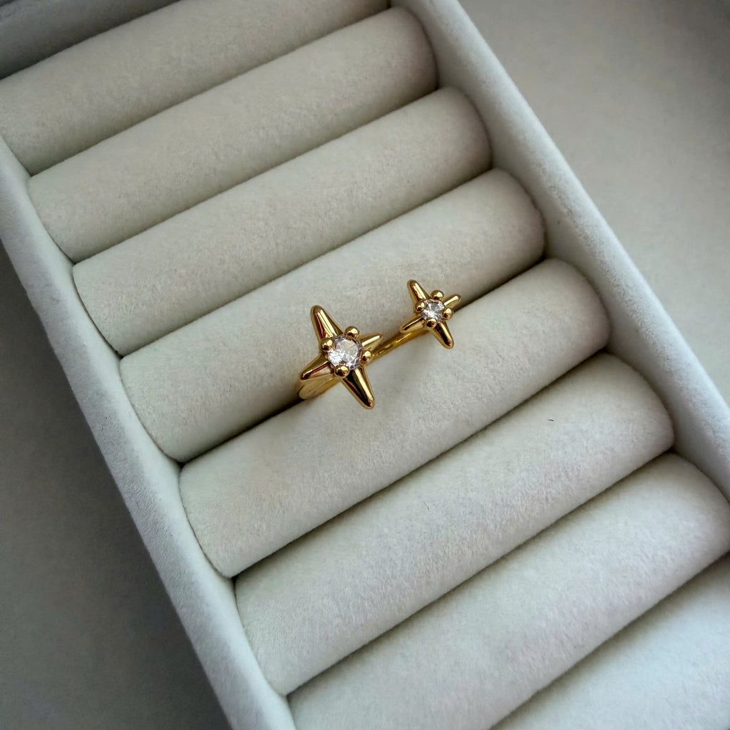 Celestial Star Open Ring Gold, Adjustable Dainty Star Ring