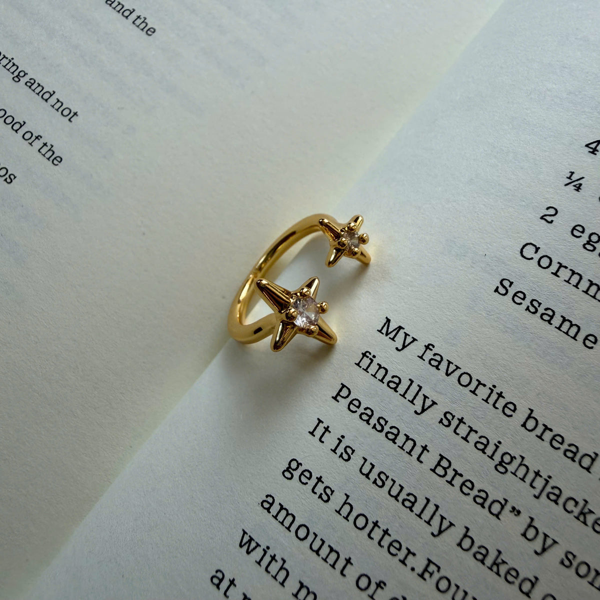 Celestial Star Open Ring Gold, Adjustable Dainty Star Ring