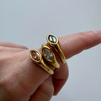 Gold Marquise Gemstone Ring, Minimalist Statement Stackable Band