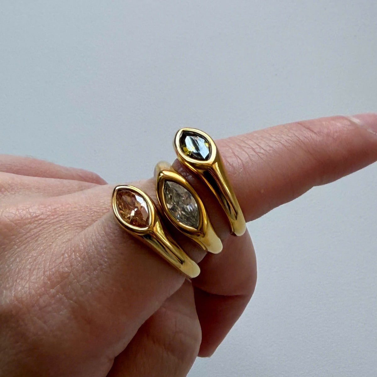 Gold Marquise Gemstone Ring, Minimalist Statement Stackable Band