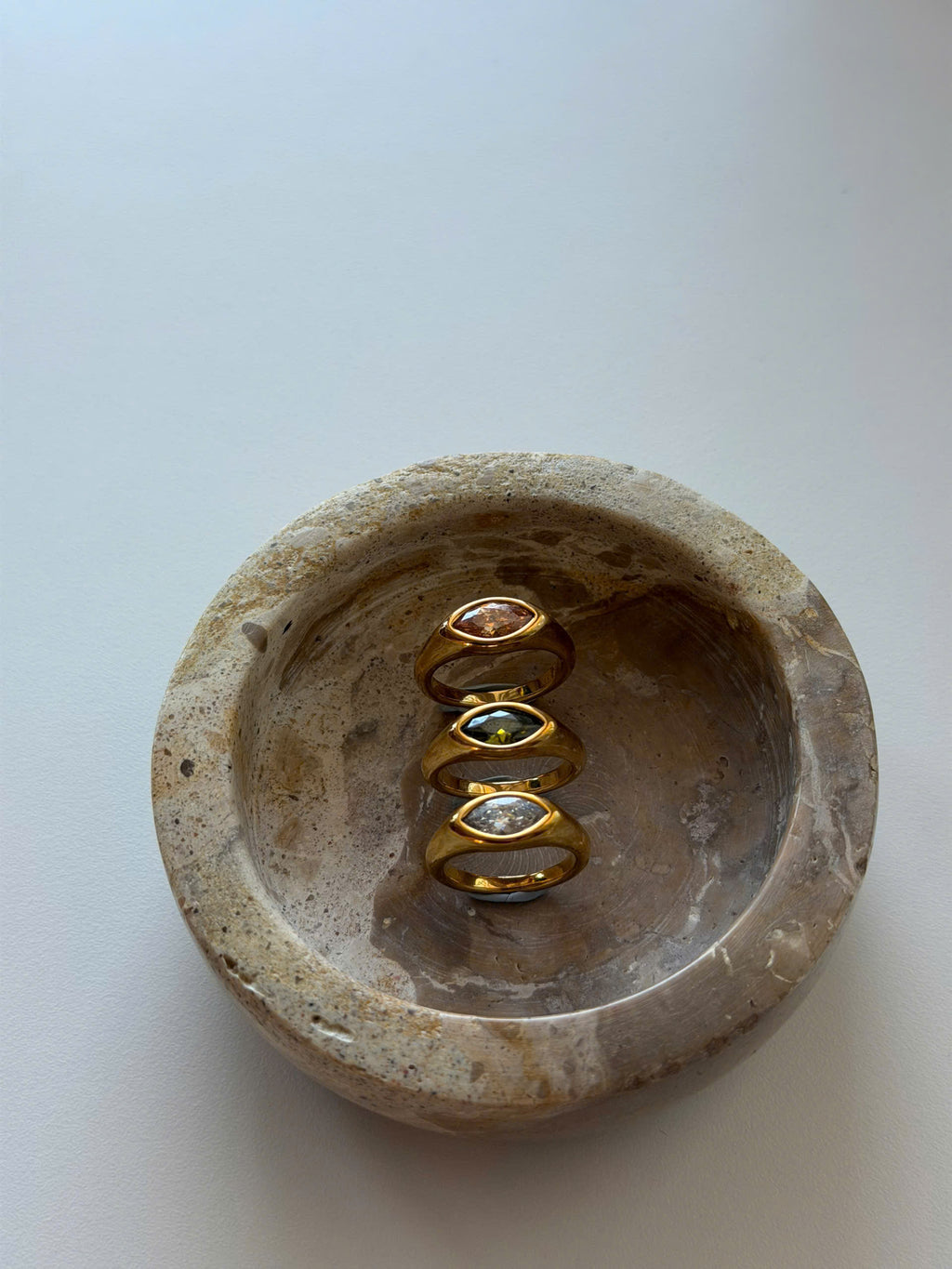 Gold Marquise Gemstone Ring, Minimalist Statement Stackable Band