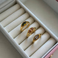 Gold Marquise Gemstone Ring, Minimalist Statement Stackable Band