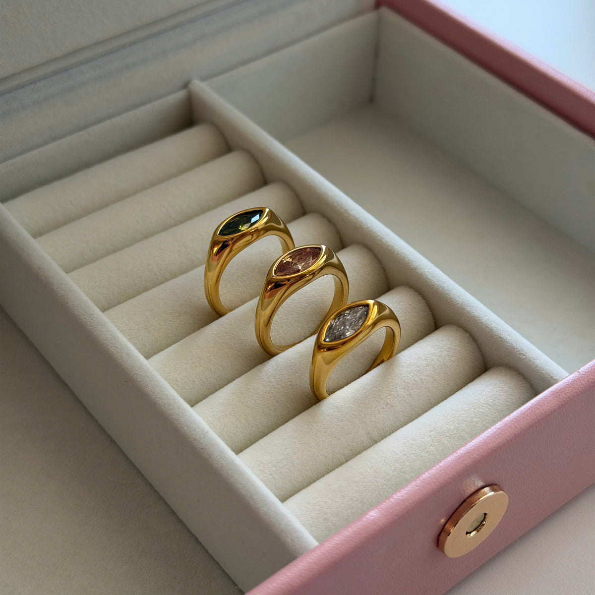 Gold Marquise Gemstone Ring, Minimalist Statement Stackable Band