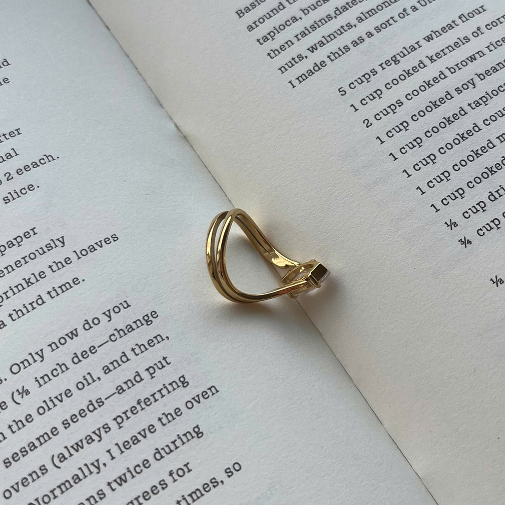 Marquise Cut Solitaire Ring, 18K Gold Plated Stainless Steel Ring