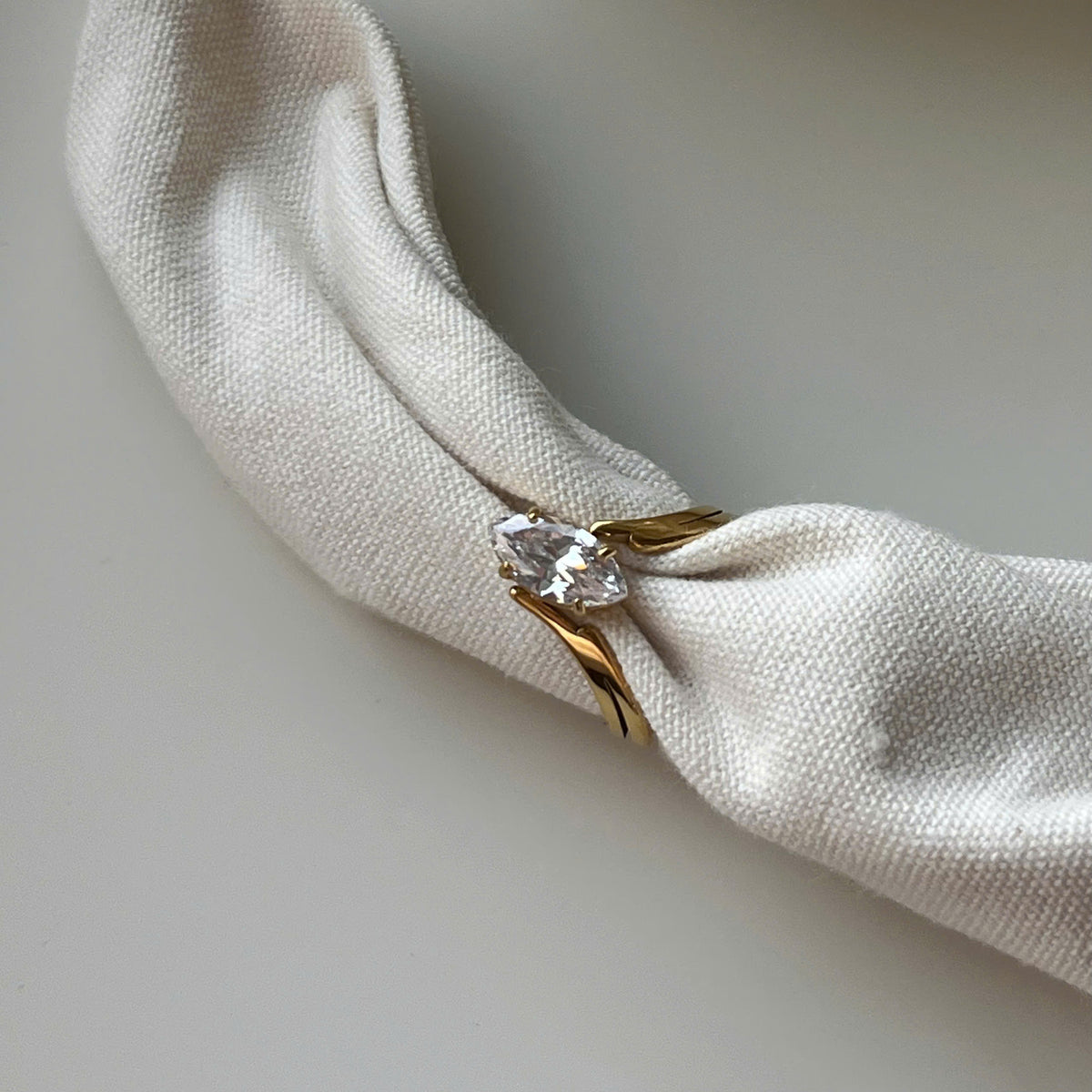 Marquise Cut Solitaire Ring, 18K Gold Plated Stainless Steel Ring