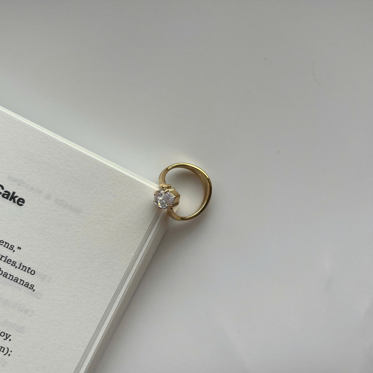 Marquise Cut Solitaire Ring, 18K Gold Plated Stainless Steel Ring