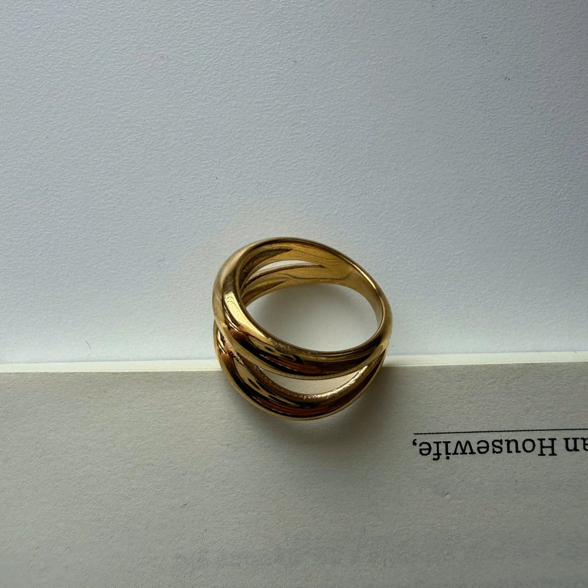 Gold Triple Band Wrap Ring | Interlinked Statement | 18K Plated Chunky Stacking